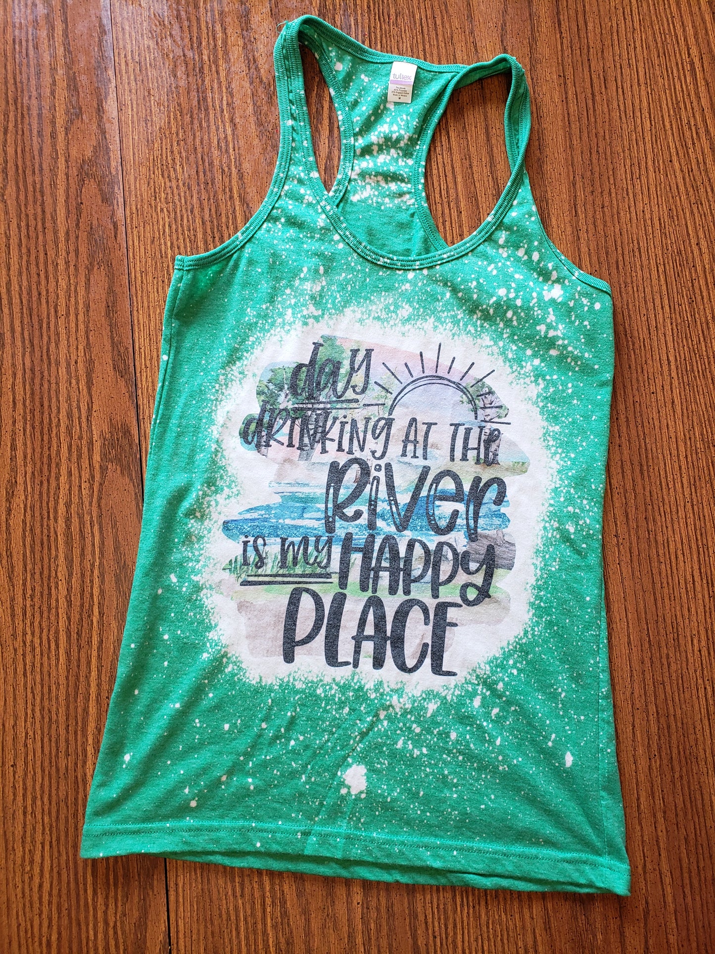 Day Drinking at the River Bleached Racerback Tank