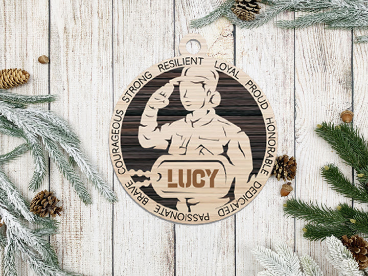 Female Army Ornament Personalized