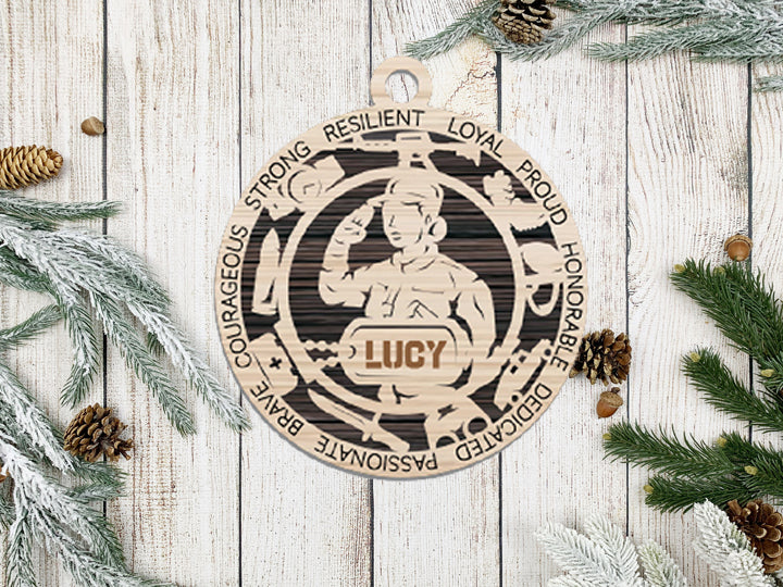 Female Army Ornament Personalized