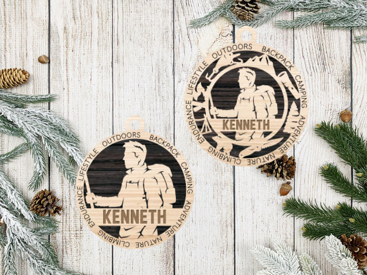 Male Hiking Ornament Personalized