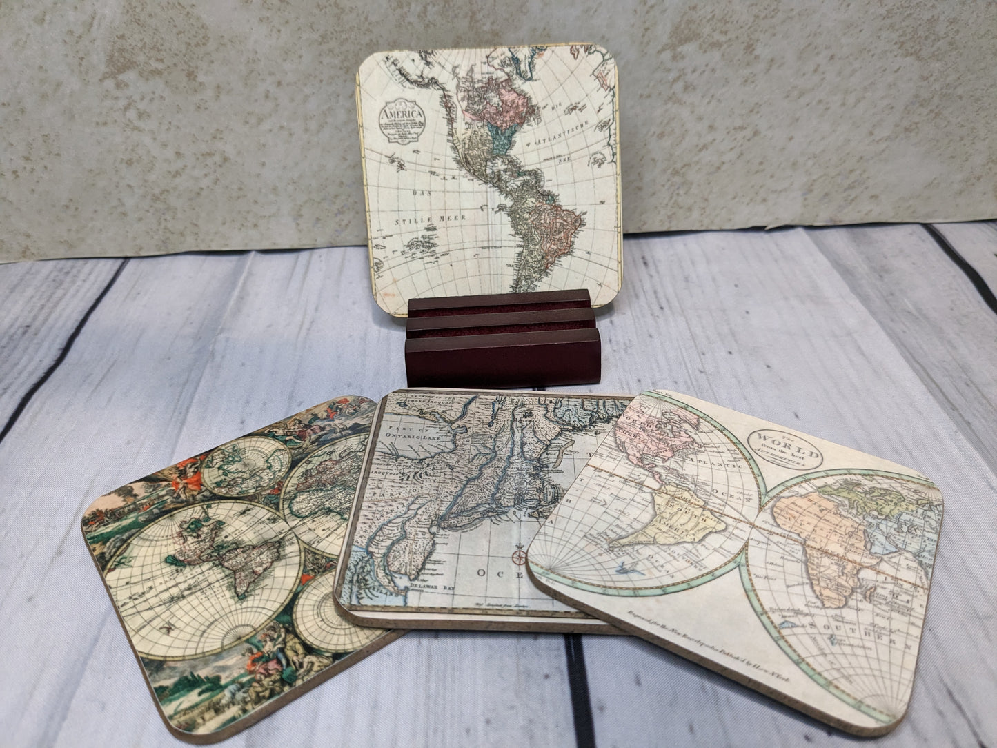 Map Coaster Set with Stand