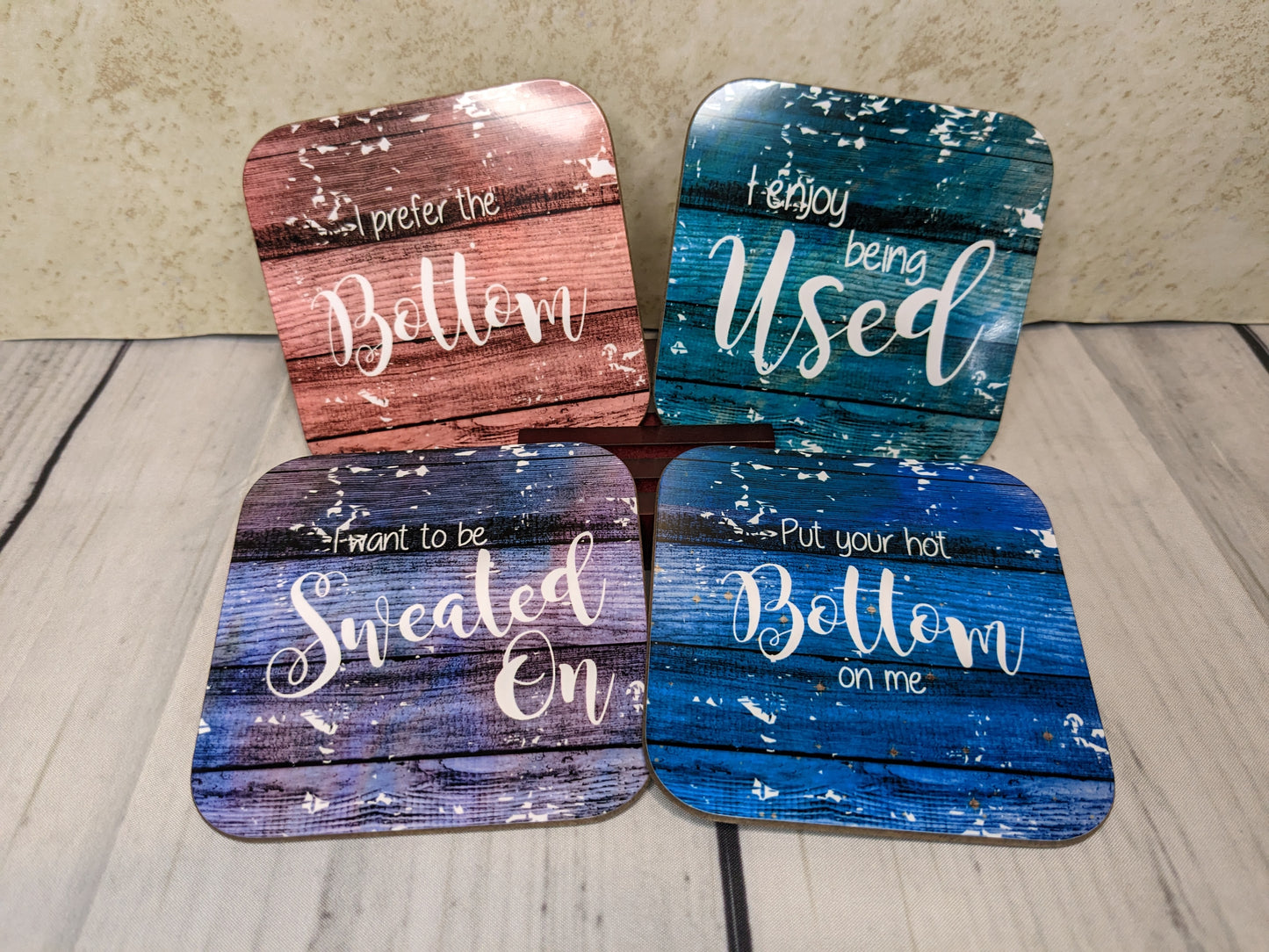 Sarcastic Colorful Wood Coaster Set with Stand