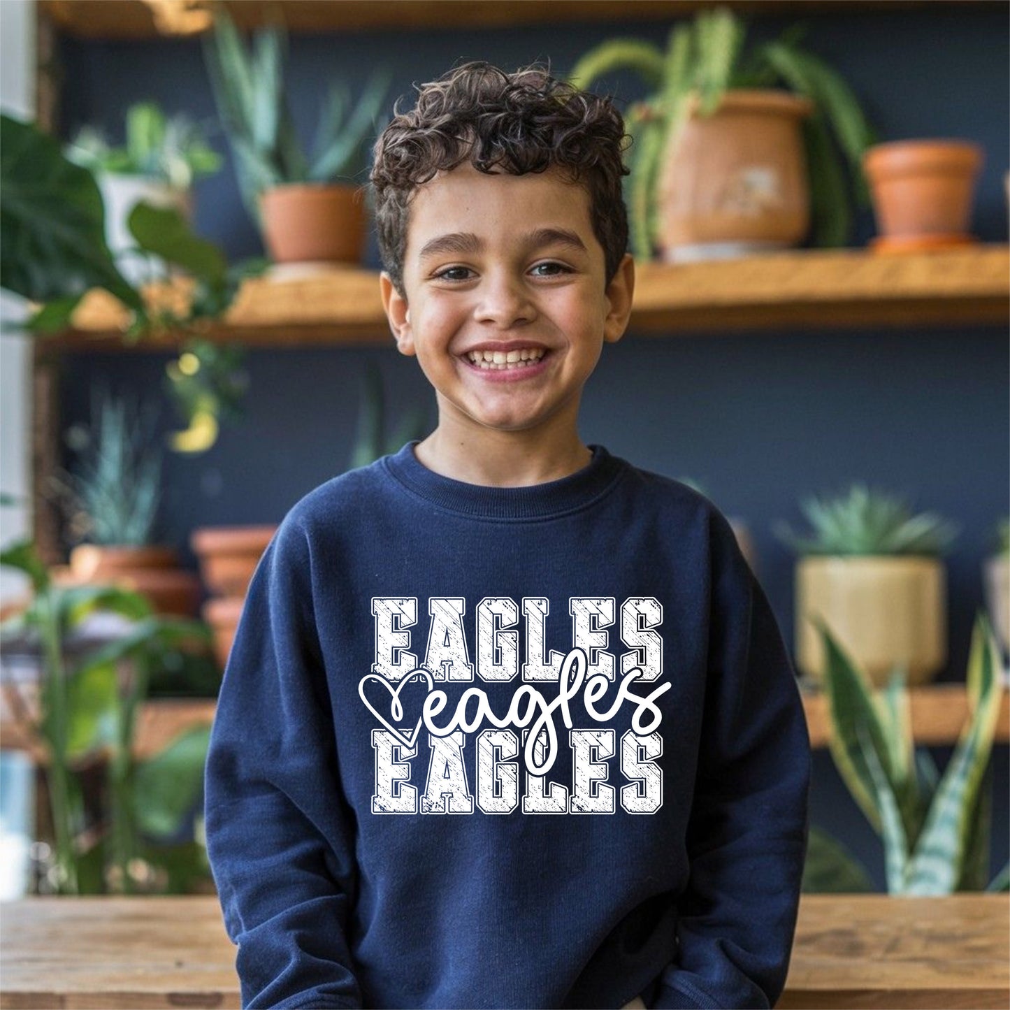 Eagles Distressed Stacked Hoodie/Crewneck