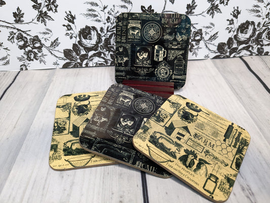 Vintage Farm Coaster Set with Stand