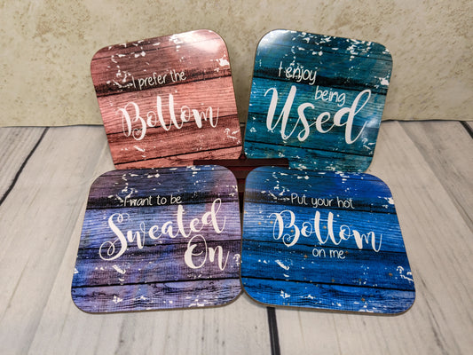 Sarcastic Colorful Wood Coaster Set with Stand
