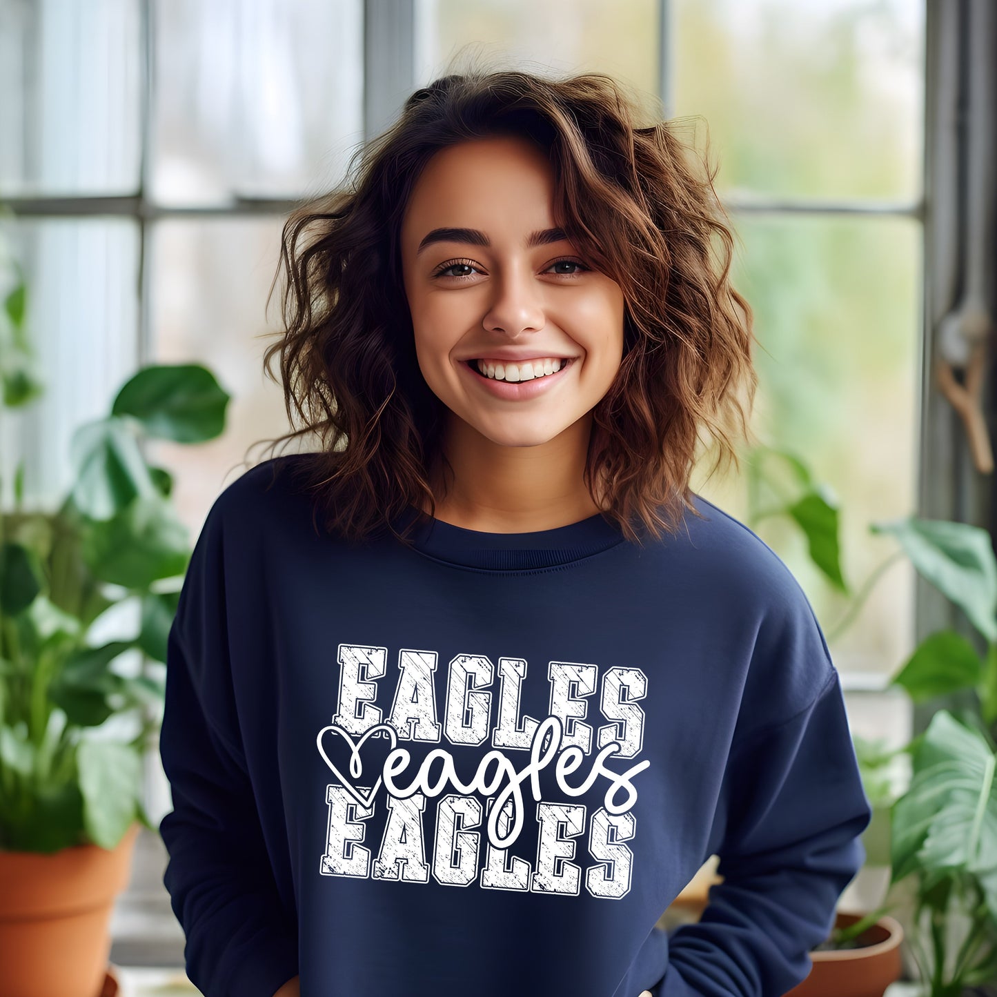 Eagles Distressed Stacked Hoodie/Crewneck