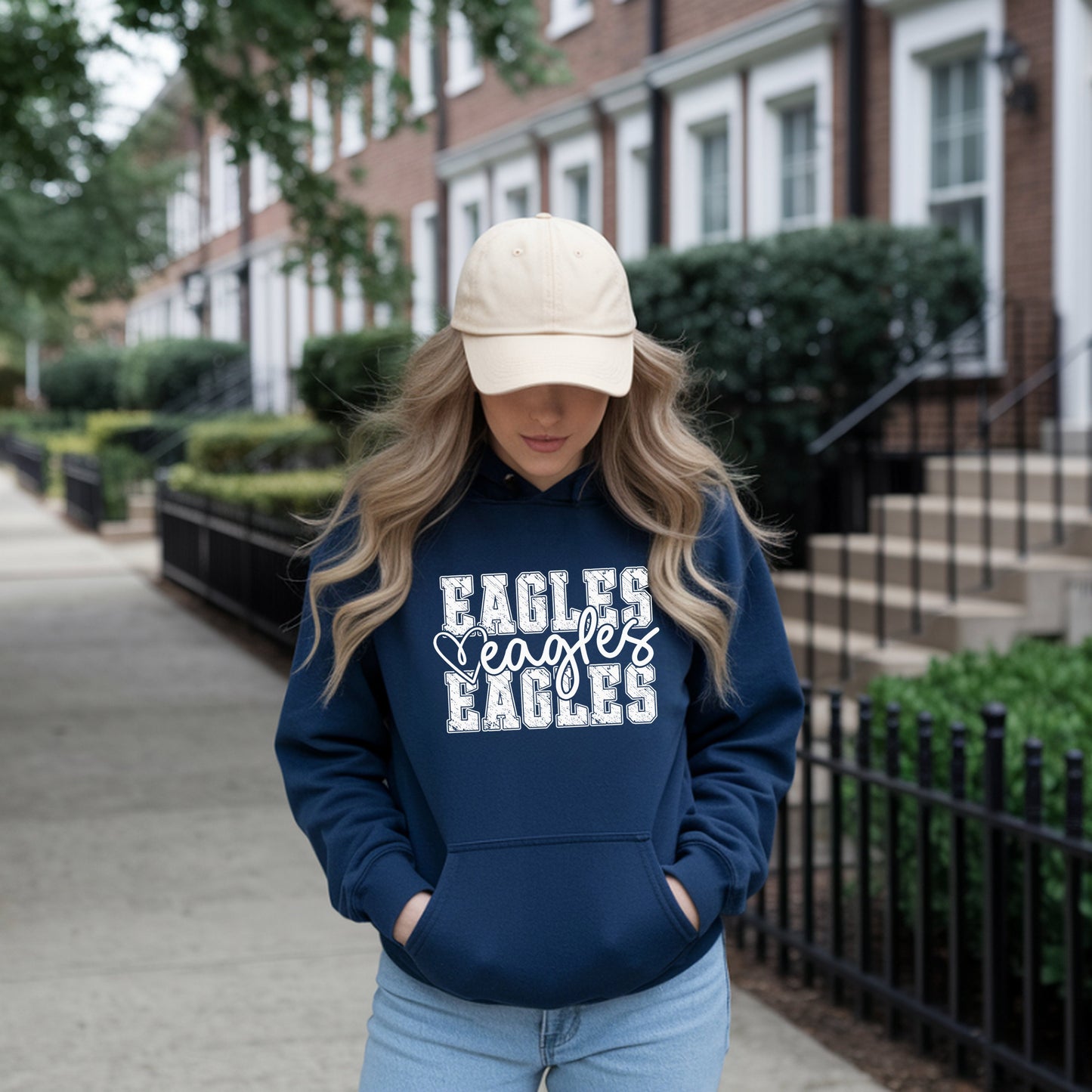 Eagles Distressed Stacked Hoodie/Crewneck