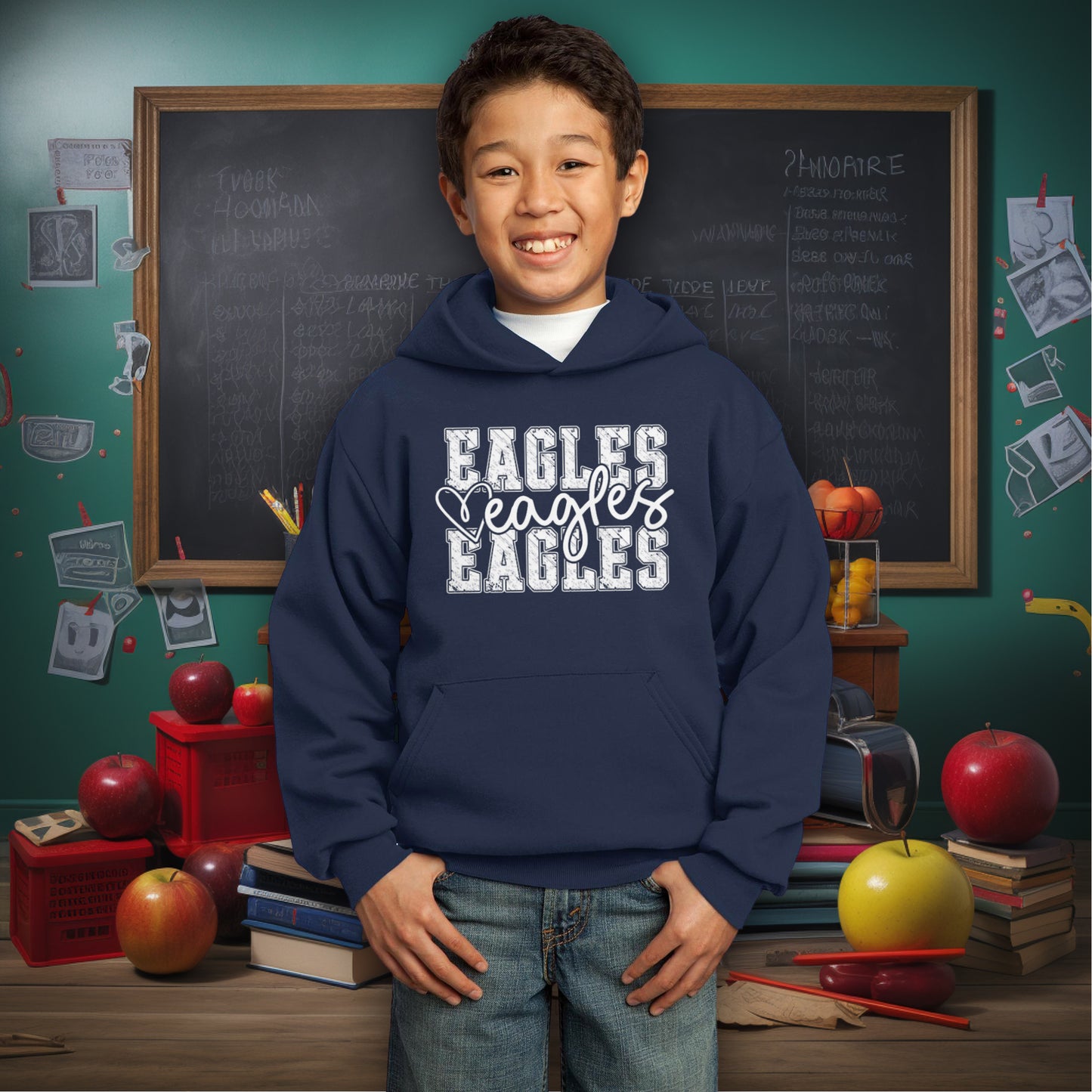 Eagles Distressed Stacked Hoodie/Crewneck