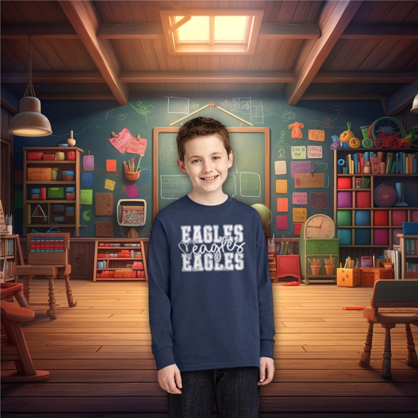 Eagles Distressed Stack T-shirt/Long Sleeve